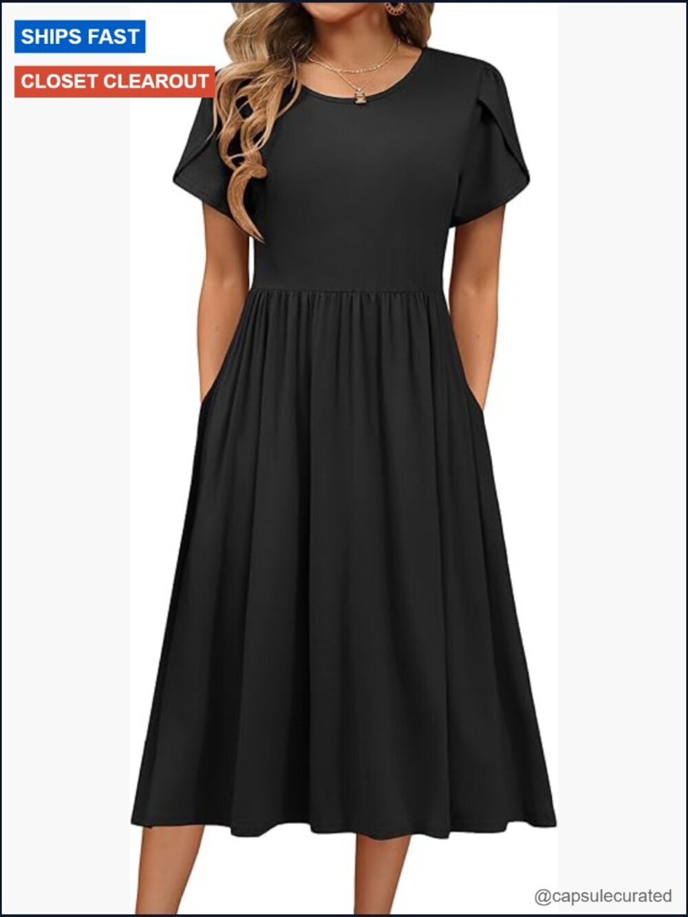 A-Line Midi Sundress with Pockets Flowy Beach Dress